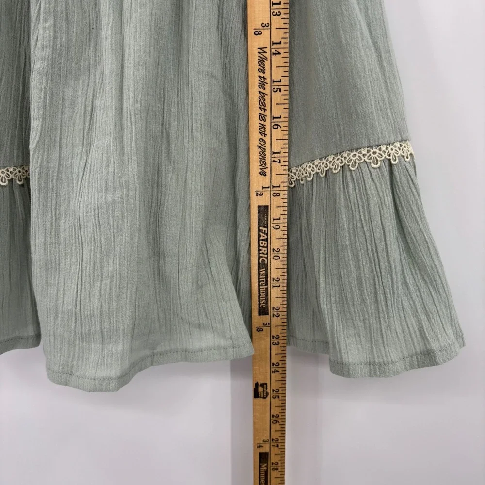Rachel Zoe Dress Kids Size 4 Sage Green Floral Embroidered Lace Boho Cotton Cute
